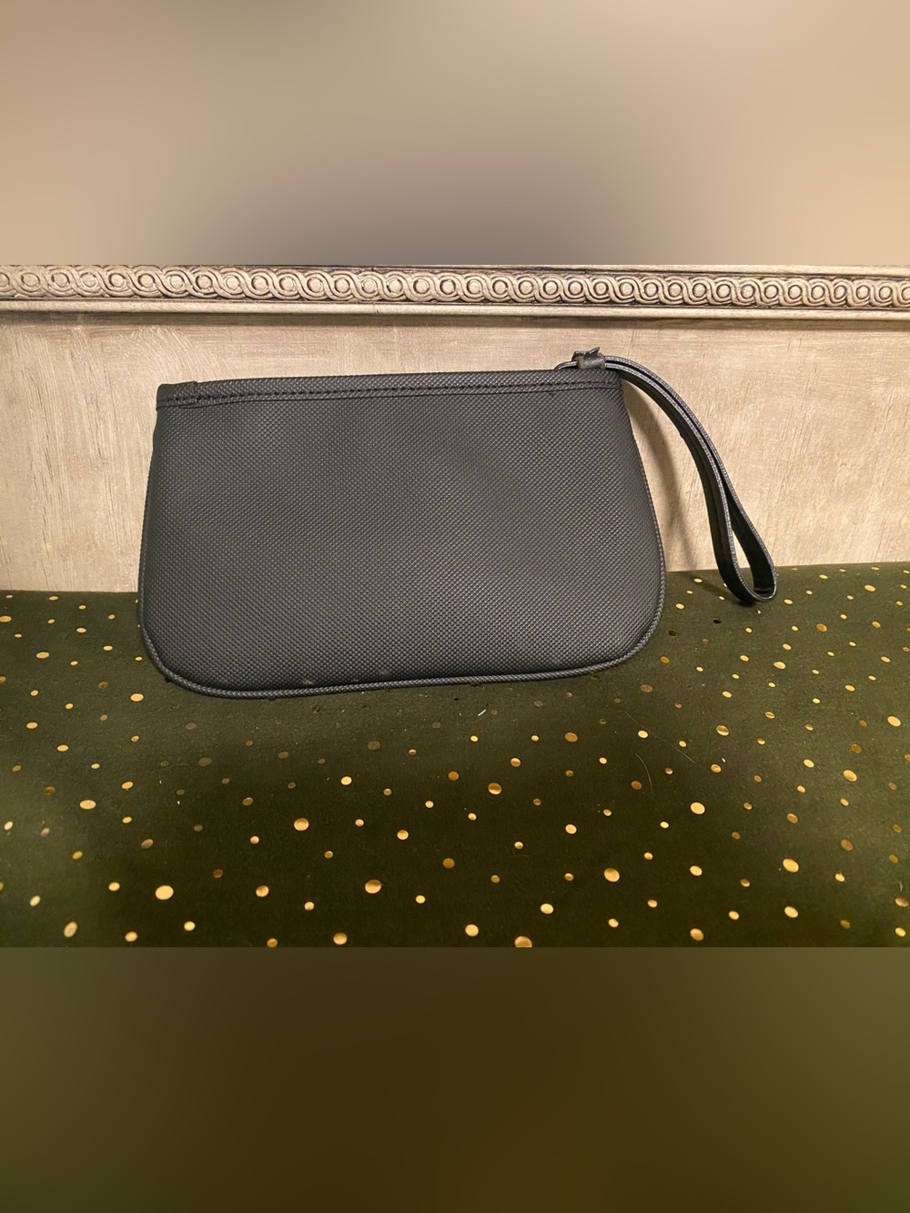 EUC Lacoste Black Piqué Wristlet Pouch with Green Crocodile Logo - Picture 2 of 5